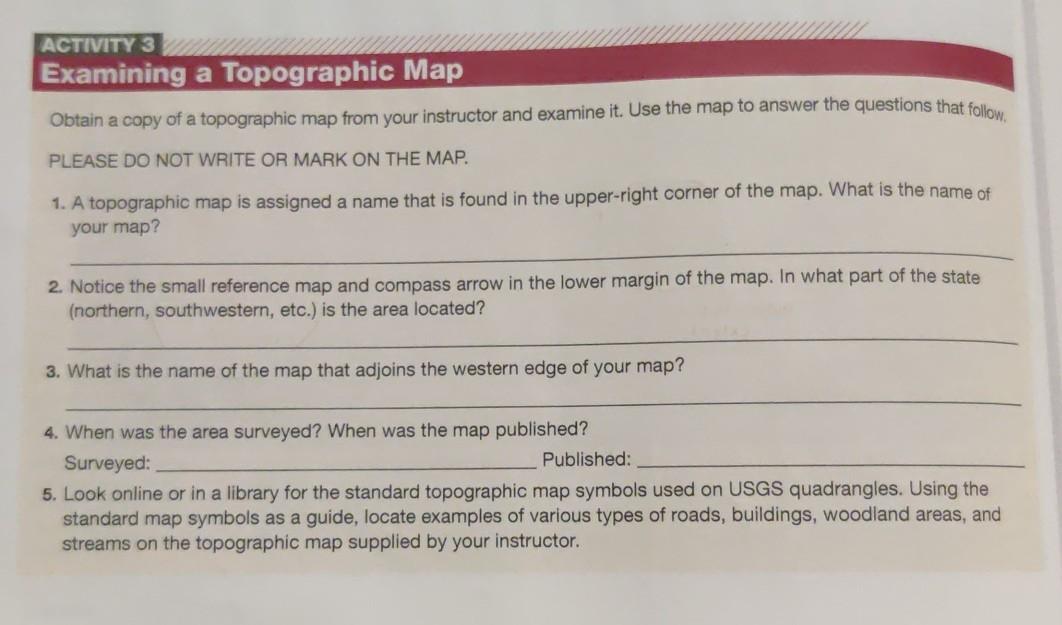 Solved Examining a Topographic Map Obtain a copy of a | Chegg.com