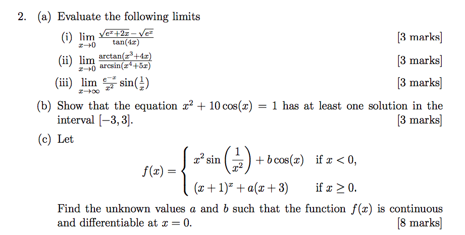 Solved 2 A Evaluate The Following Limits E 2x Ve Ta Chegg Com