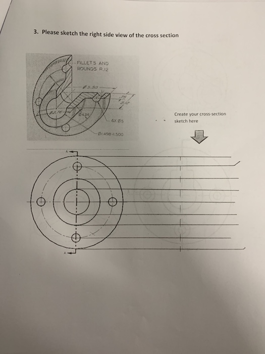 Solved 3. Please sketch the right side view of the cross | Chegg.com