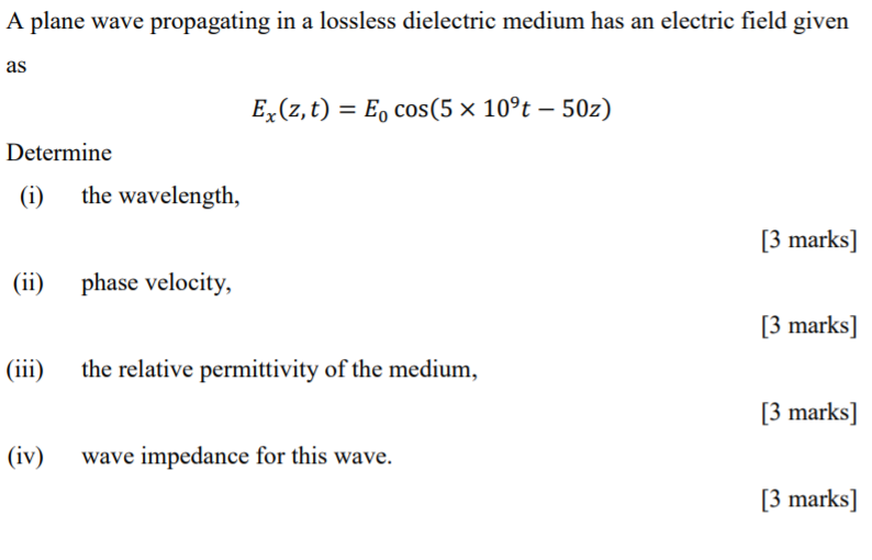 Solved A plane wave propagating in a lossless dielectric | Chegg.com