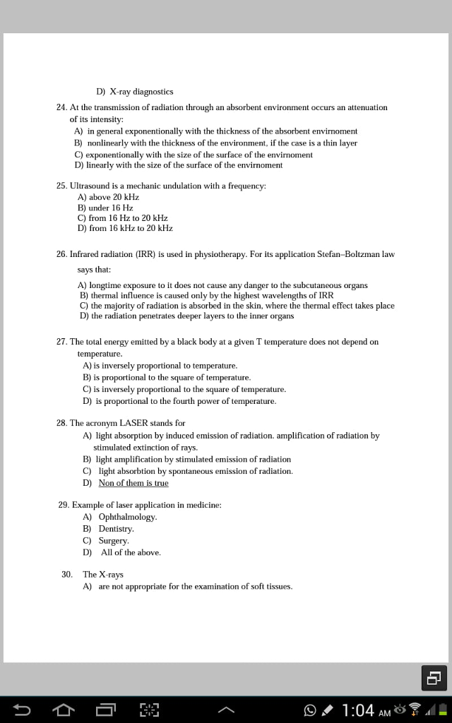 X Ray Module Question Solved D) X-ray diagnostics 24. At the transmission of | Chegg.com