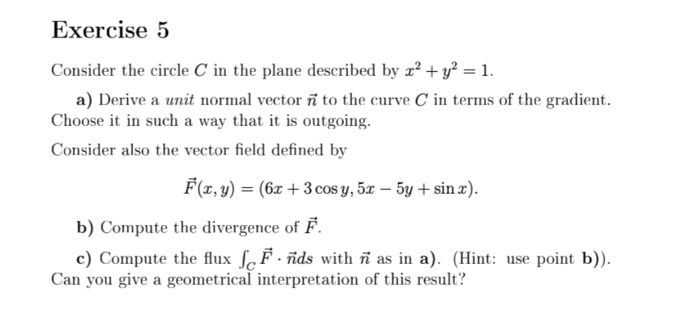 Solved Exercise 5 Consider The Circle C In The Plane Desc Chegg Com