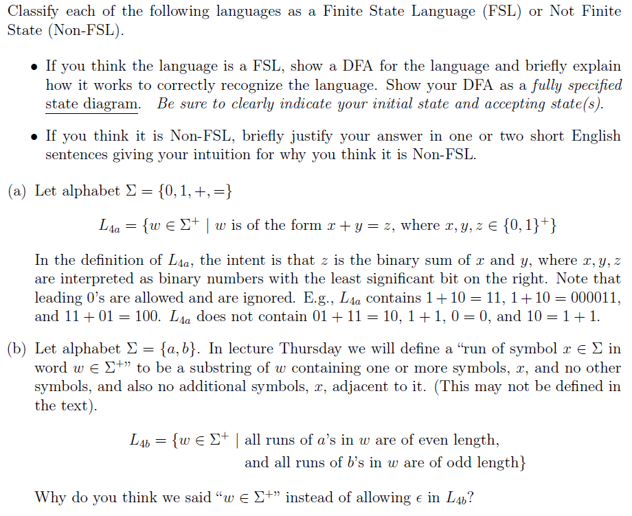 Solved Classify Each Of The Following Languages As A Fini Chegg Com