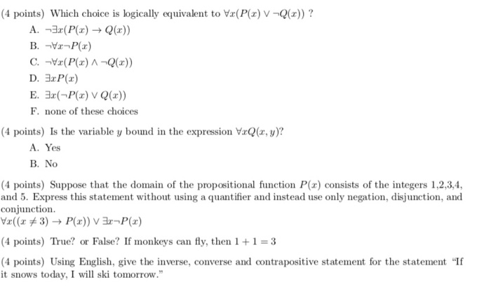 Solved 4 Points Which Choice Is Logically Equivalent To Chegg Com