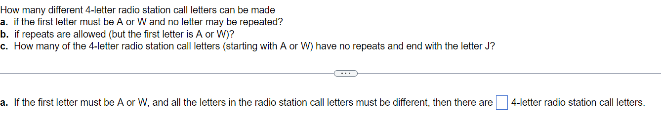 Solved How many different 4-letter radio station call | Chegg.com