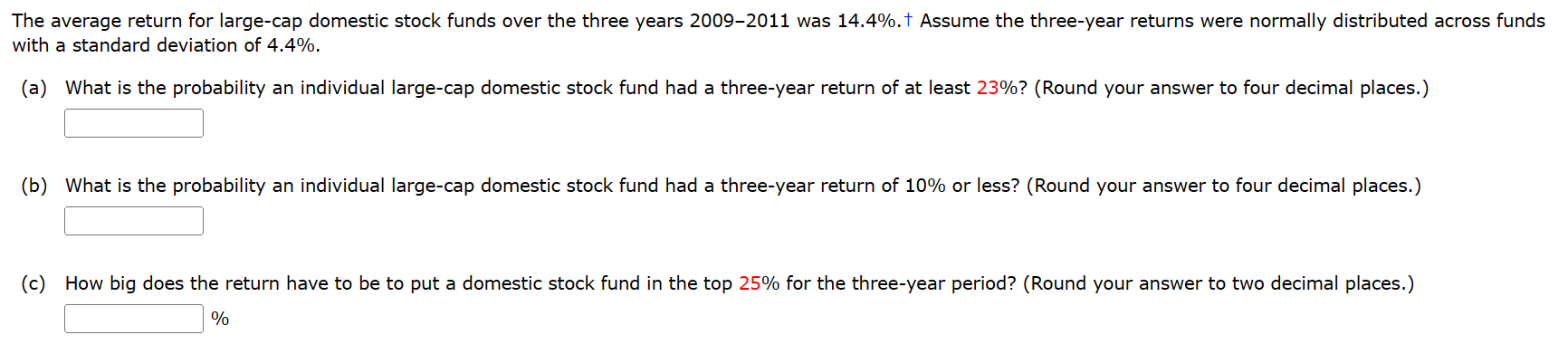 Solved The average return for large-cap domestic stock funds | Chegg.com