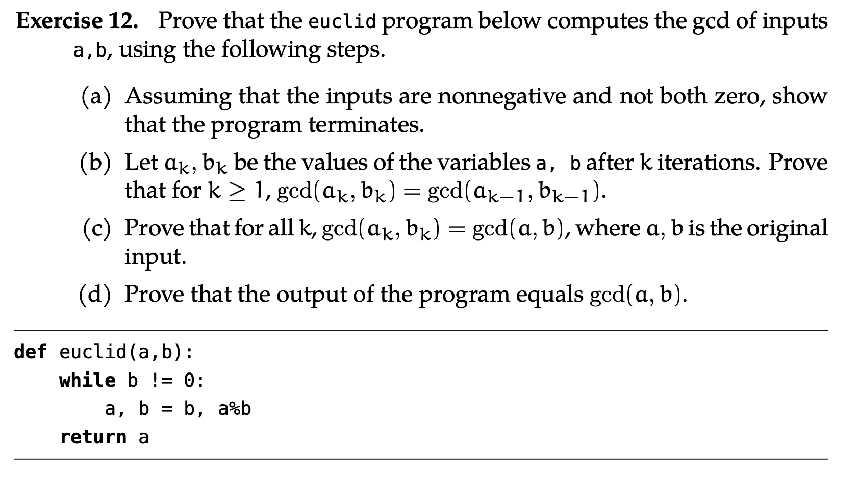 Solved Exercise 12. Prove that the euclid program below | Chegg.com ...