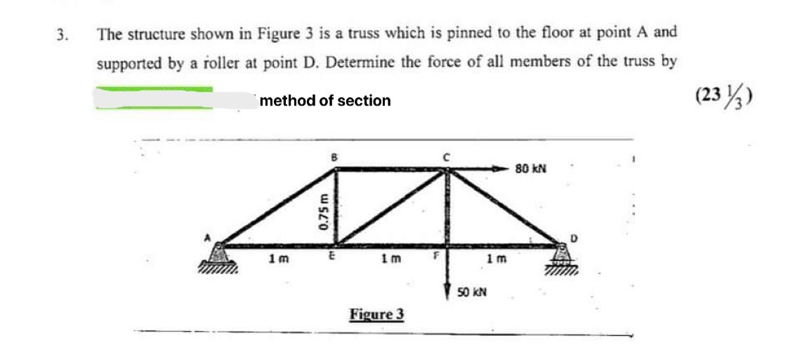 Solved The structure shown in Figure 3 is a truss which is | Chegg.com