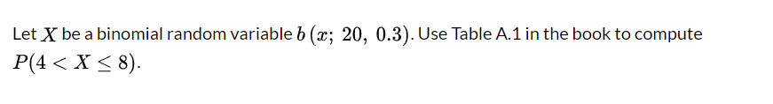 Solved Let X Be A Binomial Random Variable B (x; 20, 0.3). | Chegg.com