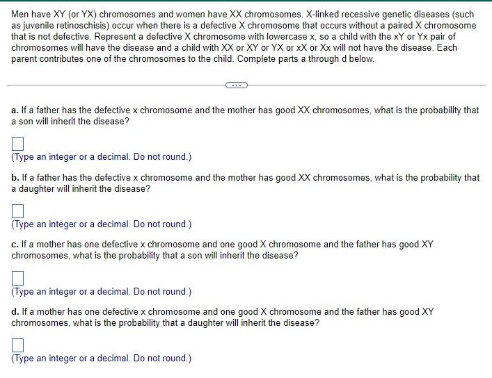 Solved Men Have Xy Or Yx Chromosomes And Women Have Xx