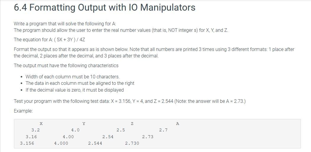 Solved Write a program that will solve the following for A: | Chegg.com