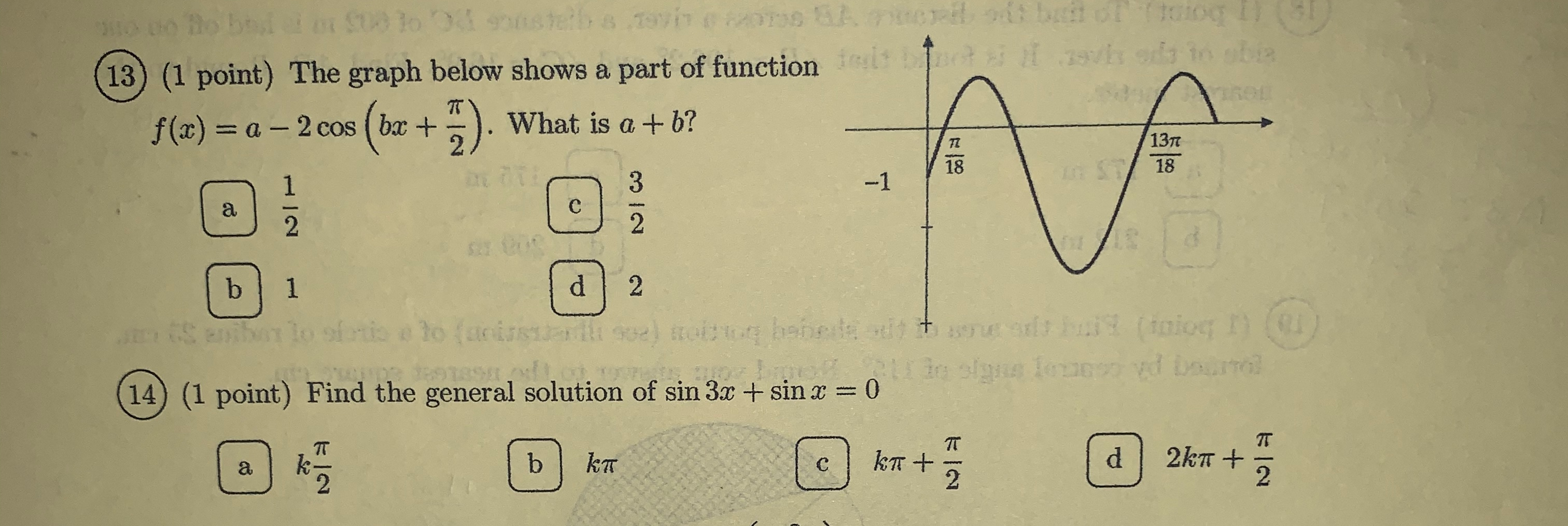 Solved h e in ob (13) (1 point) The graph below shows a part | Chegg.com