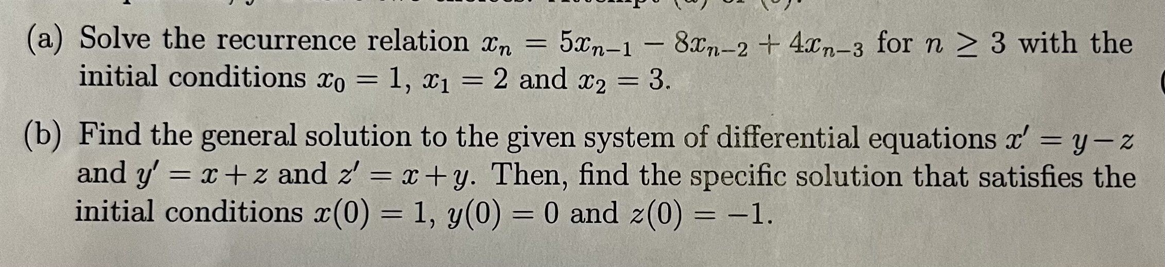Solved (a) Solve the recurrence relation | Chegg.com