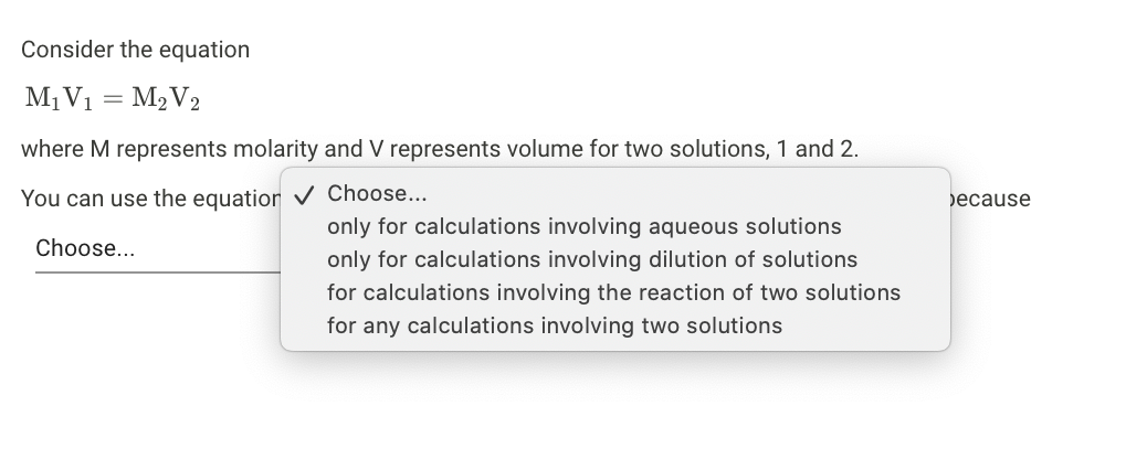 Solved Consider the equation because MjV1 = M2V2 where M | Chegg.com