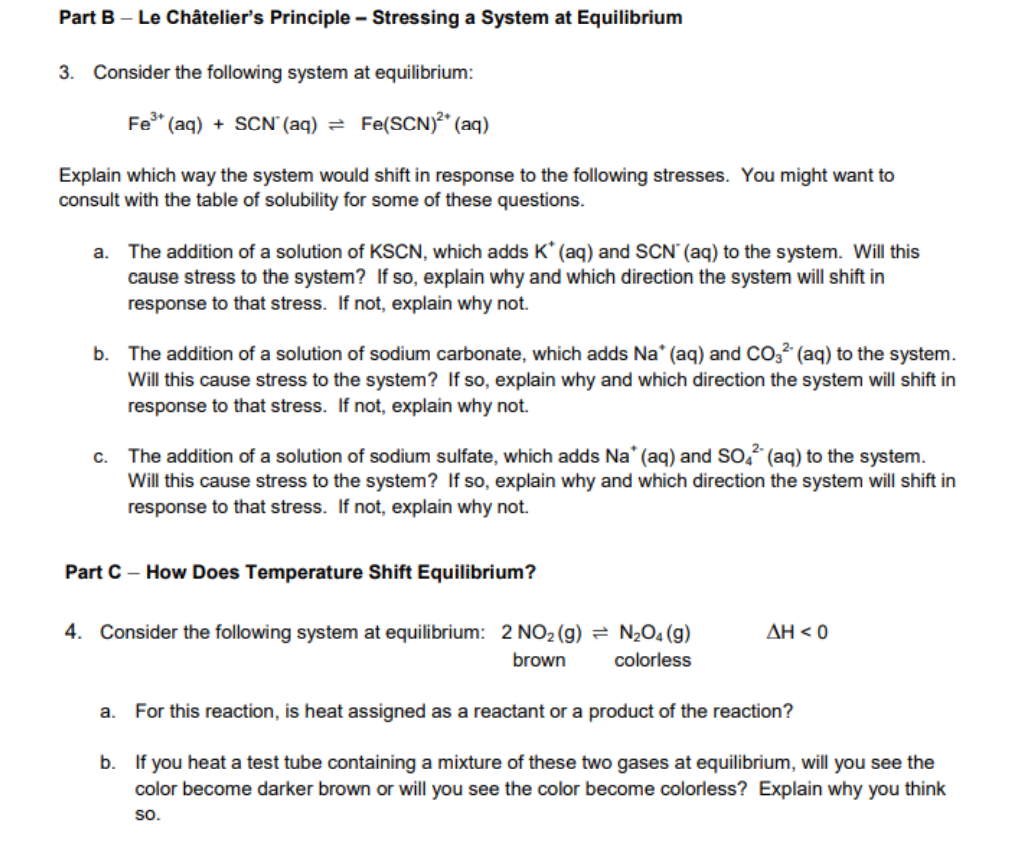 Solved Part B - Le Châtelier's Principle - Stressing A | Chegg.com