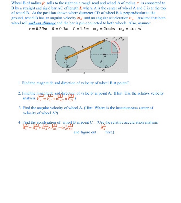 Solved Wheel B of radius R rolls to the right on a rough | Chegg.com