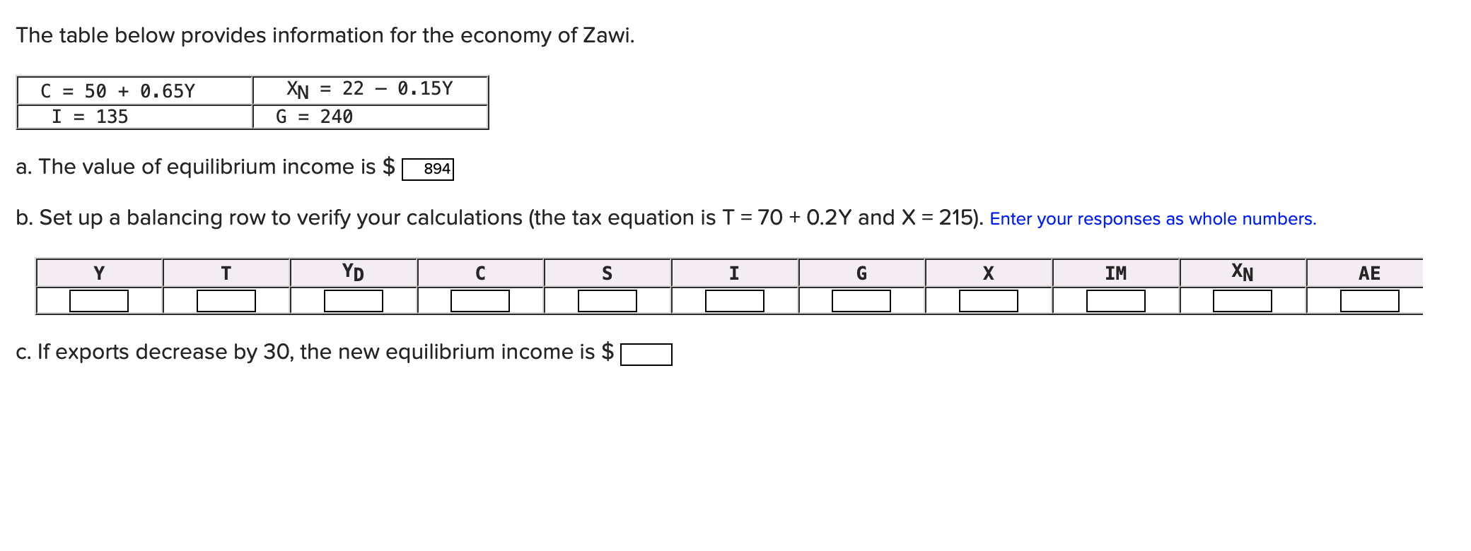 Solved The table below provides information for the economy | Chegg.com