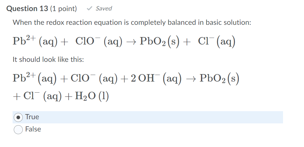 Solved Question 12 (1 point) When the redox reaction | Chegg.com