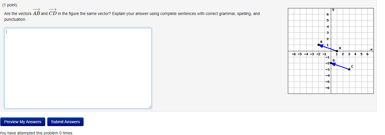 Solved (1 point) 9 6 Are the vectors AB and CD in the figure | Chegg.com