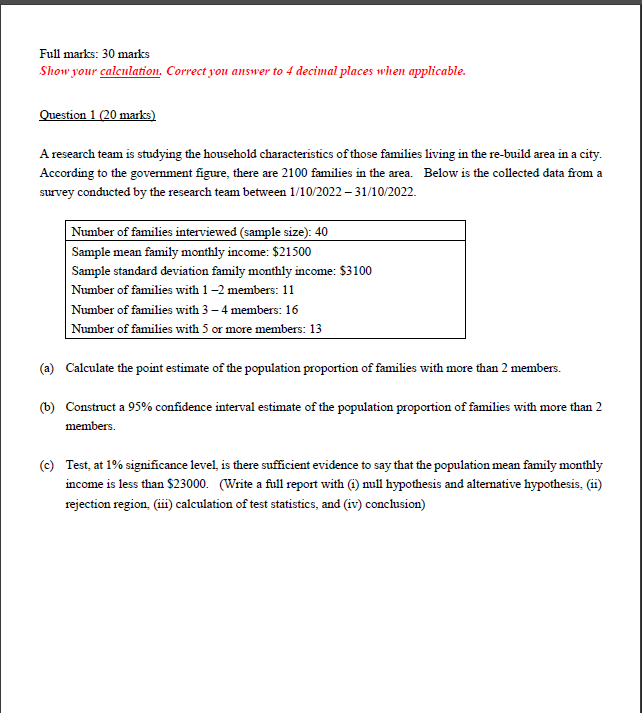 Solved Full marks: 30 marks Show your calculation. Correct | Chegg.com