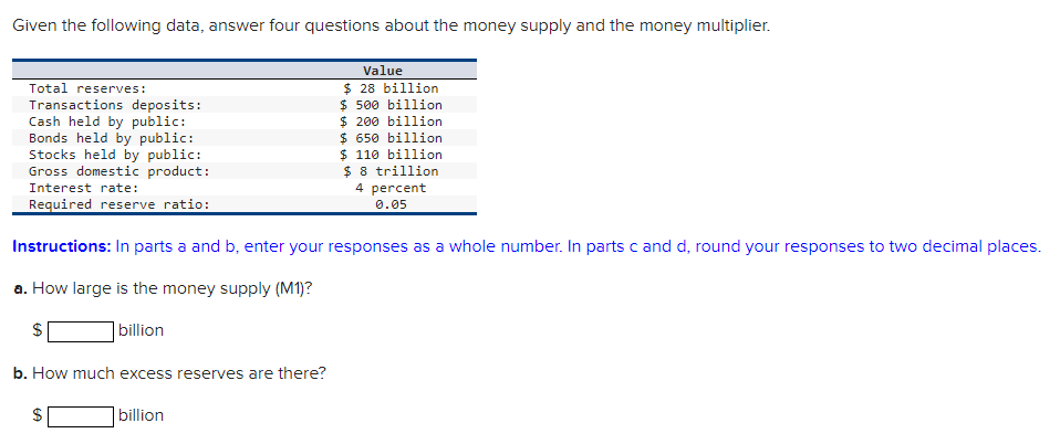 Solved Given The Following Data, Answer Four Questions About | Chegg.com