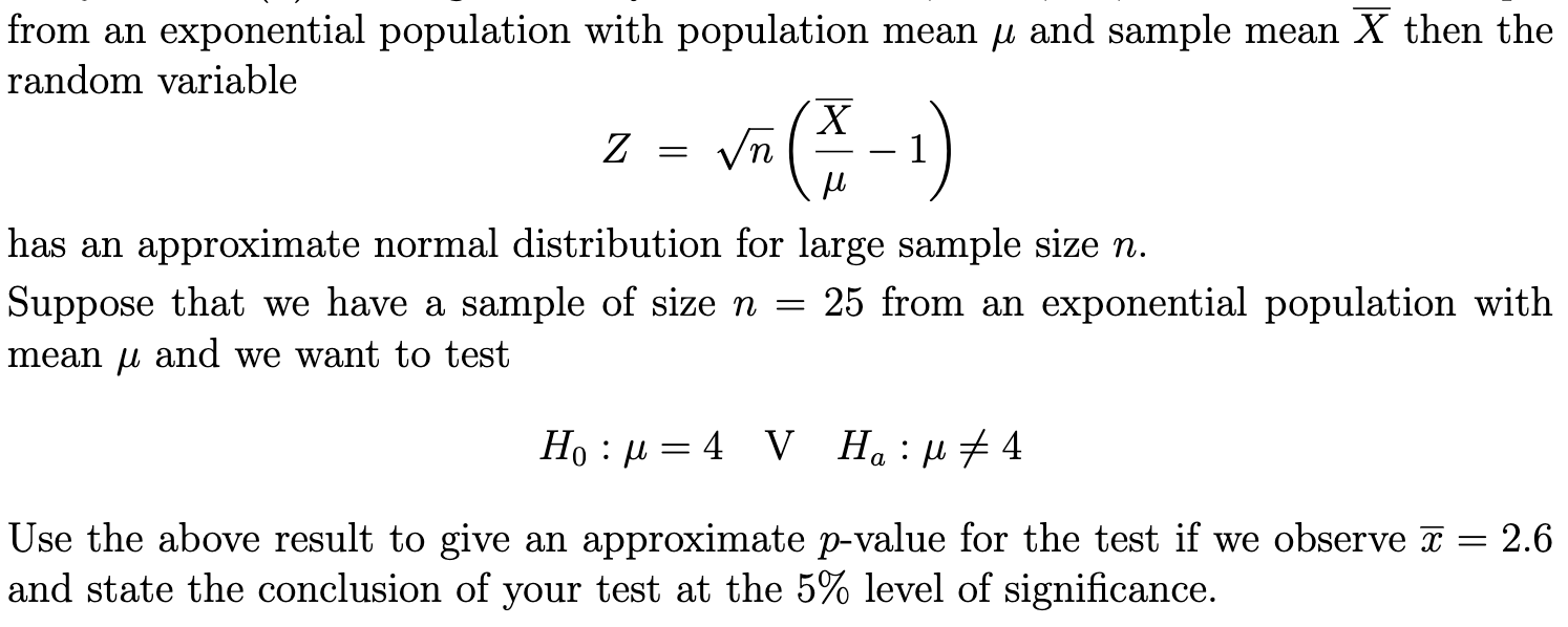 Solved from an exponential population with population mean u | Chegg.com