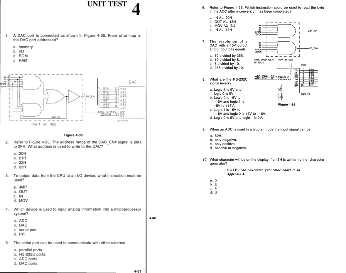 UNIT TEST 6. Refer to Figure 4-35. Which instruction could be used to read the byte in the ADC after a conversion has been co