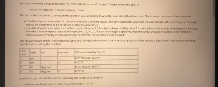 cosc 1336 | python - 2025 Images High Quality Grahic Solved Your task is to write a Python function my.cos) with | Chegg.com