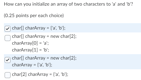 Solved How can you initialize an array of two characters to | Chegg.com