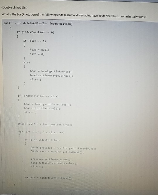 Solved (Double Linked List) What is the big O notation of | Chegg.com