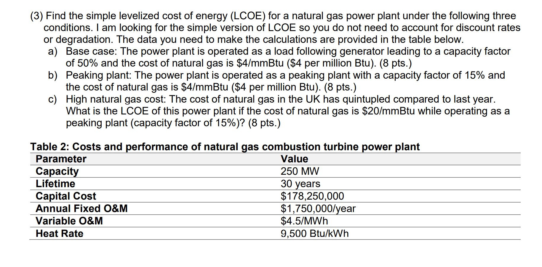 (3) Find the simple levelized cost of energy (LCOE)
