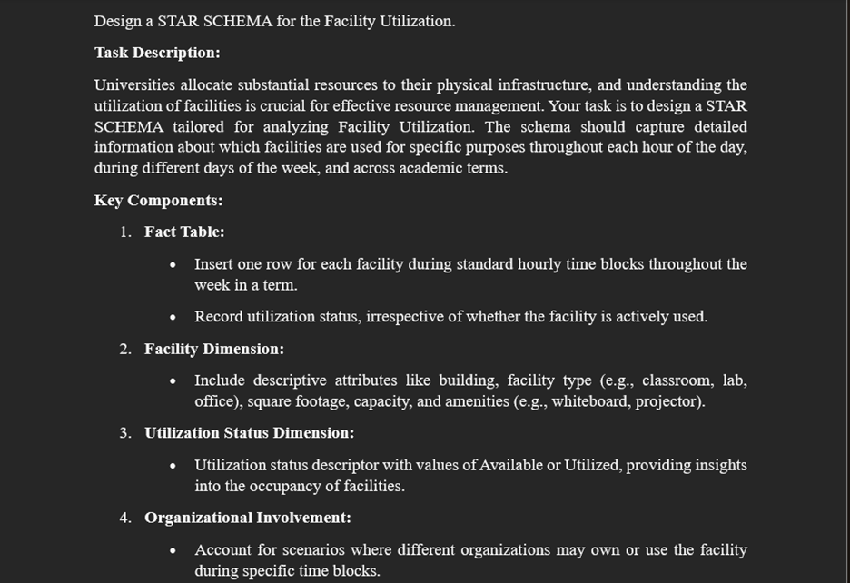 Solved Please i want the design of a STAR SCHEMA for the | Chegg.com
