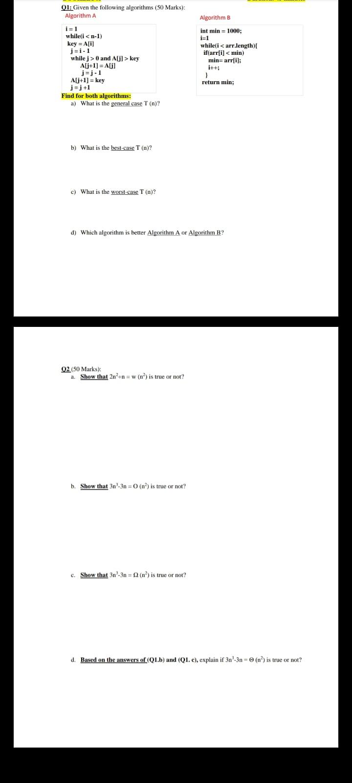 Solved Find for both algorithms: a) What is the general case | Chegg.com