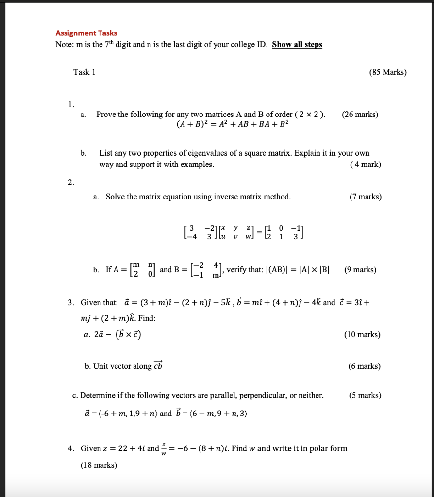 Solved Assignment Tasks Note: m is the 7th digit and n is | Chegg.com