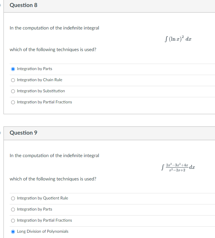 Solved In the computation of the indefinite integral | Chegg.com