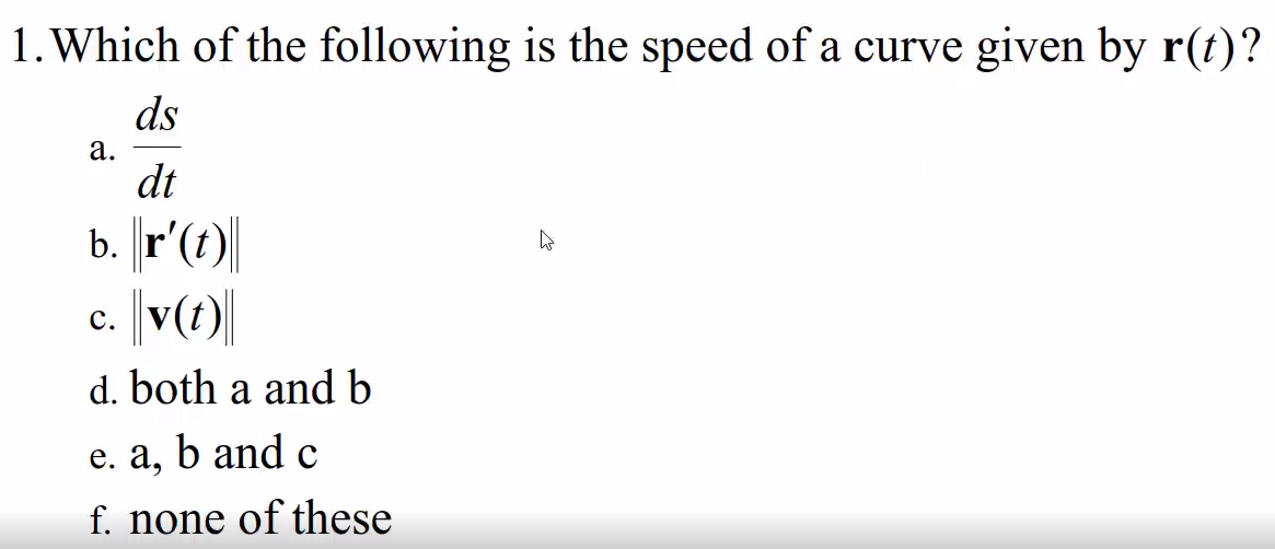 Solved A 1 Which Of The Following Is The Speed Of A Curve Chegg