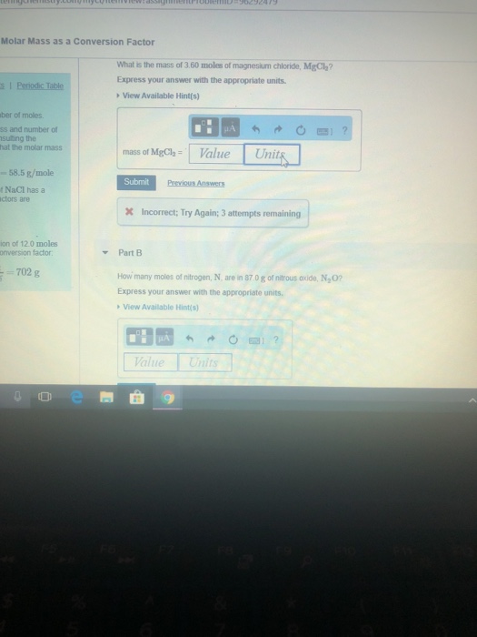 Solved Molar Mass as a Conversion Factor What is the mass of