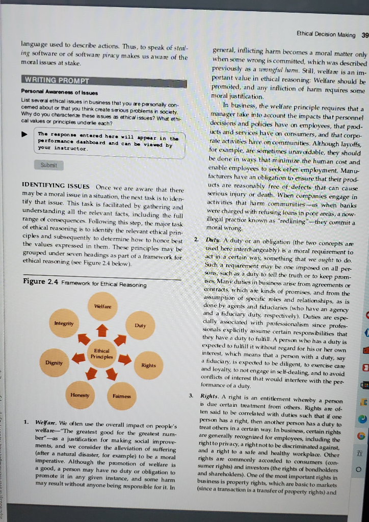 Solved Figure 2.4 Framework for Ethical Reasoning Welfare | Chegg.com