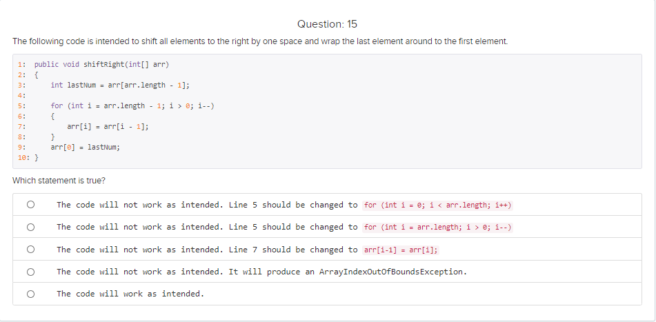 Solved Question: 15 The following code is intended to shift | Chegg.com