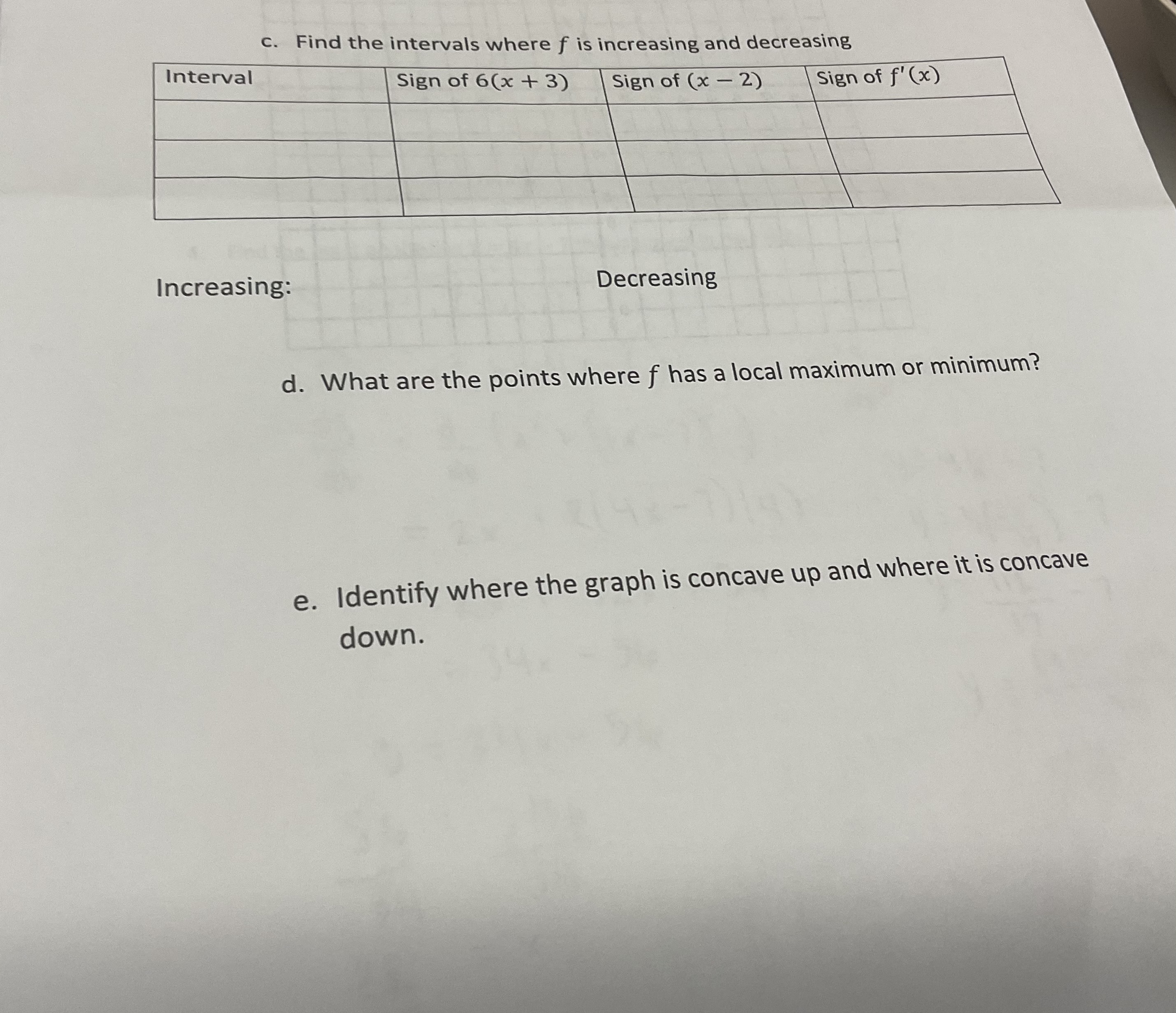 c. ﻿Find the intervals where f ﻿is increasing and | Chegg.com