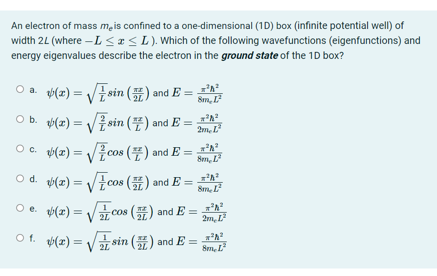 Solved An electron of mass me is confined to a | Chegg.com