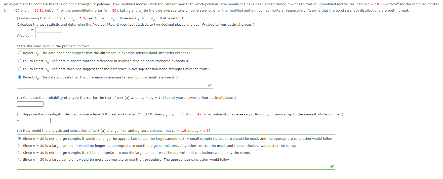 Solved (a) Assuming that σ1:−=1.3, test H0:μ1−μ2=0 versus | Chegg.com