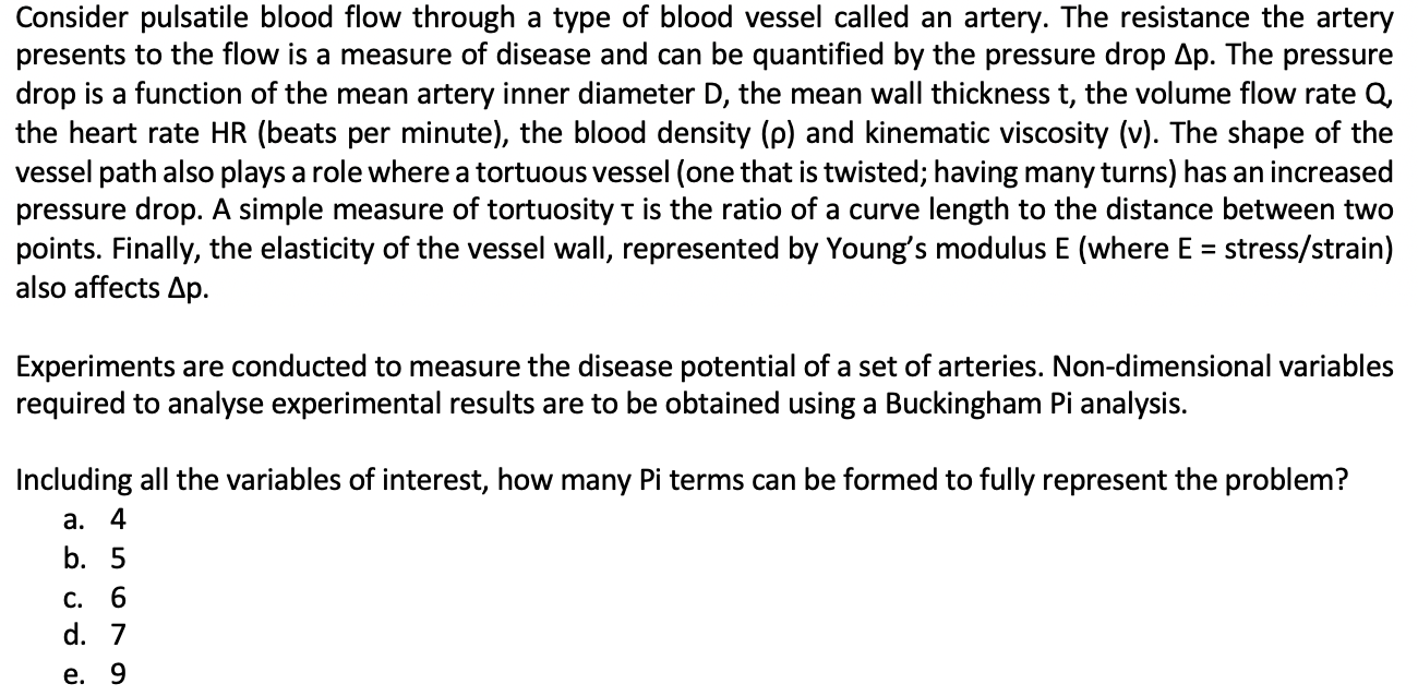 Solved Consider pulsatile blood flow through a type of blood | Chegg.com