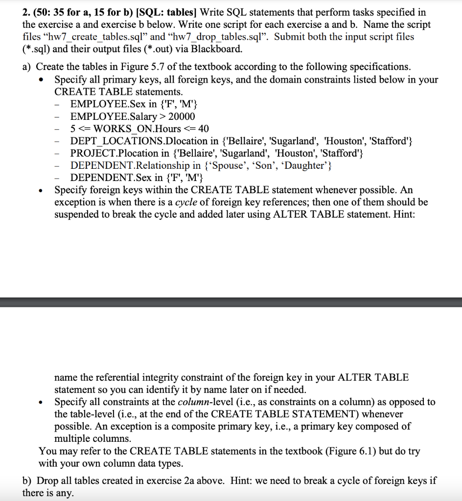 Solved 2. (50: 35 for a, 15 for b) [SQL: tables] Write SQL | Chegg.com
