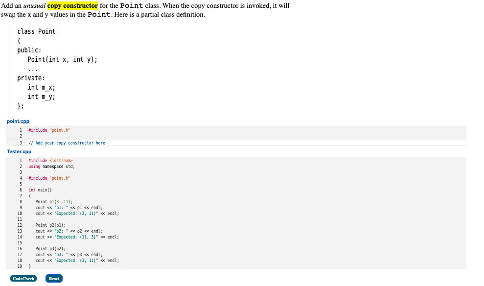 Solved Add an unusual copy constructor for the point class. | Chegg.com