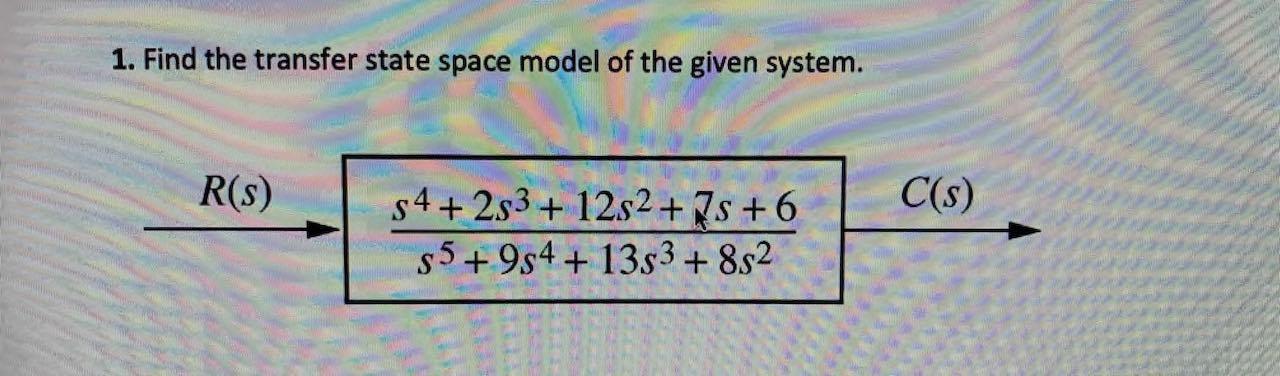 Solved 1. Find the transfer state space model of the given | Chegg.com