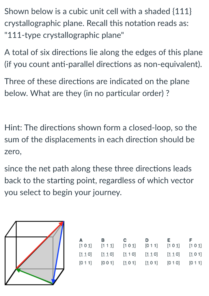 Solved Shown below is a cubic unit cell with a shaded (111} | Chegg.com