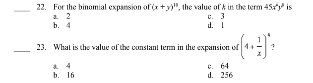 Solved 22 For The Binomial Expansion Of X Y The Va Chegg Com