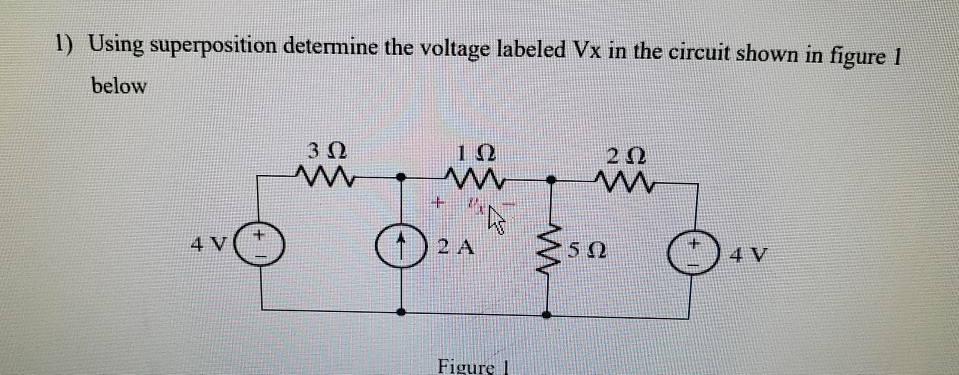 Solved Using Superposition Determine The Voltage Labeled Vx 4869