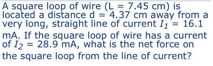 Solved A square loop of wire (L 7.45 cm) is located a | Chegg.com